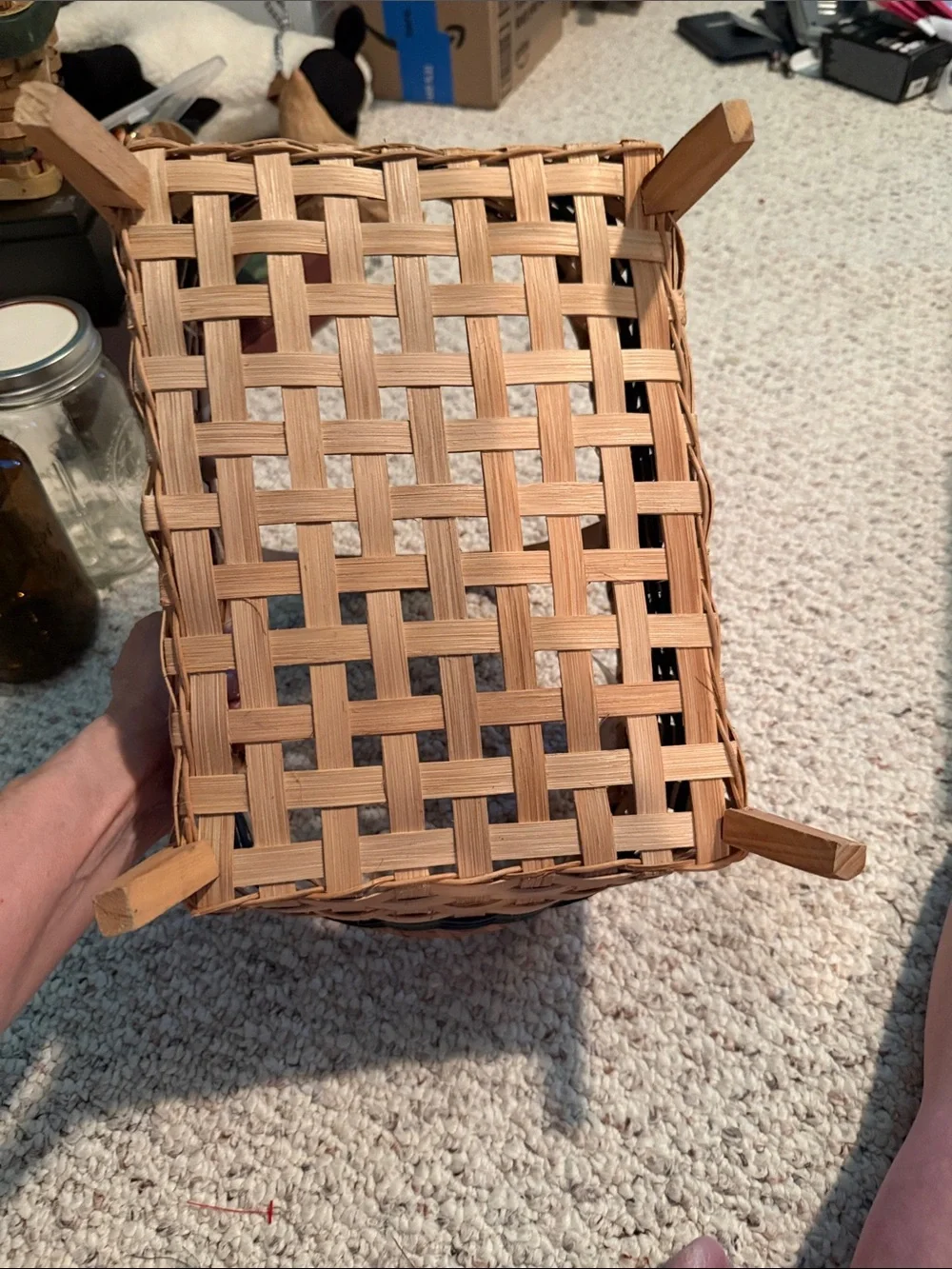 1998 Market Art Woven Tan and Black Handled Decorative Basket